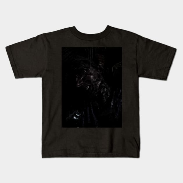 Portrait, digital collage and special processing. Bizarre. Scattered shapes. Man face. Desaturated red and blue. Kids T-Shirt by 234TeeUser234